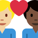 Twitter (Twemoji 14.0)  👨🏼‍❤️‍👨🏿  Couple With Heart: Man, Man, Medium-light Skin Tone, Dark Skin Tone Emoji