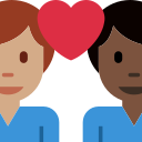 Twitter (Twemoji 14.0)  👨🏽‍❤️‍👨🏿  Couple With Heart: Man, Man, Medium Skin Tone, Dark Skin Tone Emoji