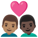 Google (Android 12L)  👨🏽‍❤️‍👨🏿  Couple With Heart: Man, Man, Medium Skin Tone, Dark Skin Tone Emoji