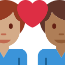 Twitter (Twemoji 14.0)  👨🏽‍❤️‍👨🏾  Couple With Heart: Man, Man, Medium Skin Tone, Medium-dark Skin Tone Emoji