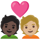 Google (Android 12L)  🧑🏿‍❤️‍🧑🏼  Couple With Heart: Person, Person, Dark Skin Tone, Medium-light Skin Tone Emoji