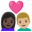 Google (Android 12L)  👩🏿‍❤️‍👨🏼  Couple With Heart: Woman, Man, Dark Skin Tone, Medium-light Skin Tone Emoji