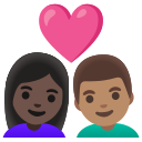 Google (Android 12L)  👩🏿‍❤️‍👨🏽  Couple With Heart: Woman, Man, Dark Skin Tone, Medium Skin Tone Emoji
