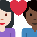 Twitter (Twemoji 14.0)  👩🏻‍❤️‍👨🏿  Couple With Heart: Woman, Man, Light Skin Tone, Dark Skin Tone Emoji