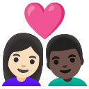 Google (Android 12L)  👩🏻‍❤️‍👨🏿  Couple With Heart: Woman, Man, Light Skin Tone, Dark Skin Tone Emoji