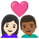 Google (Android 12L)  👩🏻‍❤️‍👨🏾  Couple With Heart: Woman, Man, Light Skin Tone, Medium-dark Skin Tone Emoji