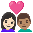 Google (Android 12L)  👩🏻‍❤️‍👨🏽  Couple With Heart: Woman, Man, Light Skin Tone, Medium Skin Tone Emoji