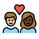 OpenMoji 13.1  👩🏼‍❤️‍👨🏿  Couple With Heart: Woman, Man, Medium-light Skin Tone, Dark Skin Tone Emoji