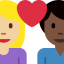 Twitter (Twemoji 14.0)  👩🏼‍❤️‍👨🏿  Couple With Heart: Woman, Man, Medium-light Skin Tone, Dark Skin Tone Emoji