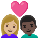 Google (Android 12L)  👩🏼‍❤️‍👨🏿  Couple With Heart: Woman, Man, Medium-light Skin Tone, Dark Skin Tone Emoji