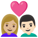 Google (Android 12L)  👩🏼‍❤️‍👨🏻  Couple With Heart: Woman, Man, Medium-light Skin Tone, Light Skin Tone Emoji