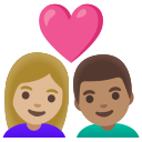 Google (Android 12L)  👩🏼‍❤️‍👨🏽  Couple With Heart: Woman, Man, Medium-light Skin Tone, Medium Skin Tone Emoji