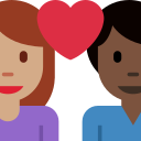 Twitter (Twemoji 14.0)  👩🏽‍❤️‍👨🏿  Couple With Heart: Woman, Man, Medium Skin Tone, Dark Skin Tone Emoji