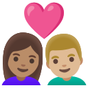 Google (Android 12L)  👩🏽‍❤️‍👨🏼  Couple With Heart: Woman, Man, Medium Skin Tone, Medium-light Skin Tone Emoji