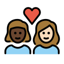 OpenMoji 13.1  👩🏿‍❤️‍👩🏻  Couple With Heart: Woman, Woman, Dark Skin Tone, Light Skin Tone Emoji