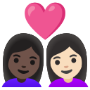 Google (Android 12L)  👩🏿‍❤️‍👩🏻  Couple With Heart: Woman, Woman, Dark Skin Tone, Light Skin Tone Emoji