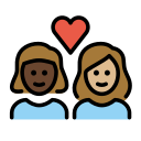 OpenMoji 13.1  👩🏿‍❤️‍👩🏼  Couple With Heart: Woman, Woman, Dark Skin Tone, Medium-light Skin Tone Emoji