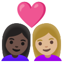 Google (Android 12L)  👩🏿‍❤️‍👩🏼  Couple With Heart: Woman, Woman, Dark Skin Tone, Medium-light Skin Tone Emoji