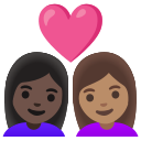 Google (Android 12L)  👩🏿‍❤️‍👩🏽  Couple With Heart: Woman, Woman, Dark Skin Tone, Medium Skin Tone Emoji