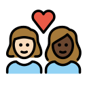 OpenMoji 13.1  👩🏻‍❤️‍👩🏿  Couple With Heart: Woman, Woman, Light Skin Tone, Dark Skin Tone Emoji