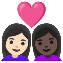 Google (Android 12L)  👩🏻‍❤️‍👩🏿  Couple With Heart: Woman, Woman, Light Skin Tone, Dark Skin Tone Emoji