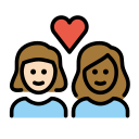 OpenMoji 13.1  👩🏻‍❤️‍👩🏾  Couple With Heart: Woman, Woman, Light Skin Tone, Medium-dark Skin Tone Emoji
