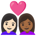 Google (Android 12L)  👩🏻‍❤️‍👩🏾  Couple With Heart: Woman, Woman, Light Skin Tone, Medium-dark Skin Tone Emoji