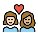 OpenMoji 13.1  👩🏻‍❤️‍👩🏼  Couple With Heart: Woman, Woman, Light Skin Tone, Medium-light Skin Tone Emoji