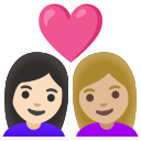 Google (Android 12L)  👩🏻‍❤️‍👩🏼  Couple With Heart: Woman, Woman, Light Skin Tone, Medium-light Skin Tone Emoji