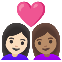 Google (Android 12L)  👩🏻‍❤️‍👩🏽  Couple With Heart: Woman, Woman, Light Skin Tone, Medium Skin Tone Emoji