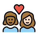 OpenMoji 13.1  👩🏾‍❤️‍👩🏻  Couple With Heart: Woman, Woman, Medium-dark Skin Tone, Light Skin Tone Emoji