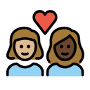 OpenMoji 13.1  👩🏼‍❤️‍👩🏿  Couple With Heart: Woman, Woman, Medium-light Skin Tone, Dark Skin Tone Emoji