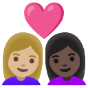 Google (Android 12L)  👩🏼‍❤️‍👩🏿  Couple With Heart: Woman, Woman, Medium-light Skin Tone, Dark Skin Tone Emoji