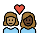 OpenMoji 13.1  👩🏽‍❤️‍👩🏿  Couple With Heart: Woman, Woman, Medium Skin Tone, Dark Skin Tone Emoji