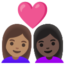 Google (Android 12L)  👩🏽‍❤️‍👩🏿  Couple With Heart: Woman, Woman, Medium Skin Tone, Dark Skin Tone Emoji