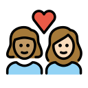 OpenMoji 13.1  👩🏽‍❤️‍👩🏻  Couple With Heart: Woman, Woman, Medium Skin Tone, Light Skin Tone Emoji