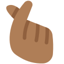 Twitter (Twemoji 14.0)  🫰🏾  Hand With Index Finger And Thumb Crossed: Medium-dark Skin Tone Emoji