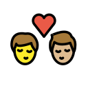 OpenMoji 13.1  👨🏿‍❤️‍💋‍👨🏼  Kiss: Man, Man, Dark Skin Tone, Medium-light Skin Tone Emoji