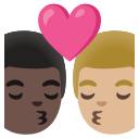 Google (Android 12L)  👨🏿‍❤️‍💋‍👨🏼  Kiss: Man, Man, Dark Skin Tone, Medium-light Skin Tone Emoji