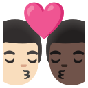 Google (Android 12L)  👨🏻‍❤️‍💋‍👨🏿  Kiss: Man, Man, Light Skin Tone, Dark Skin Tone Emoji