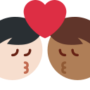 Twitter (Twemoji 14.0)  👨🏻‍❤️‍💋‍👨🏾  Kiss: Man, Man, Light Skin Tone, Medium-dark Skin Tone Emoji