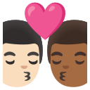Google (Android 12L)  👨🏻‍❤️‍💋‍👨🏾  Kiss: Man, Man, Light Skin Tone, Medium-dark Skin Tone Emoji