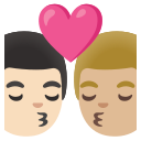 Google (Android 12L)  👨🏻‍❤️‍💋‍👨🏼  Kiss: Man, Man, Light Skin Tone, Medium-light Skin Tone Emoji