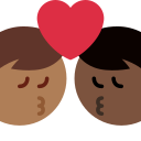 Twitter (Twemoji 14.0)  👨🏾‍❤️‍💋‍👨🏿  Kiss: Man, Man, Medium-dark Skin Tone, Dark Skin Tone Emoji