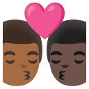 Google (Android 12L)  👨🏾‍❤️‍💋‍👨🏿  Kiss: Man, Man, Medium-dark Skin Tone, Dark Skin Tone Emoji