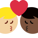 Twitter (Twemoji 14.0)  👨🏼‍❤️‍💋‍👨🏿  Kiss: Man, Man, Medium-light Skin Tone, Dark Skin Tone Emoji
