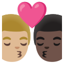 Google (Android 12L)  👨🏼‍❤️‍💋‍👨🏿  Kiss: Man, Man, Medium-light Skin Tone, Dark Skin Tone Emoji