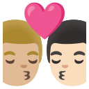 Google (Android 12L)  👨🏼‍❤️‍💋‍👨🏻  Kiss: Man, Man, Medium-light Skin Tone, Light Skin Tone Emoji