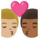 Google (Android 12L)  👨🏼‍❤️‍💋‍👨🏾  Kiss: Man, Man, Medium-light Skin Tone, Medium-dark Skin Tone Emoji