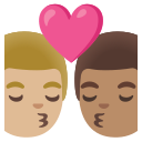 Google (Android 12L)  👨🏼‍❤️‍💋‍👨🏽  Kiss: Man, Man, Medium-light Skin Tone, Medium Skin Tone Emoji